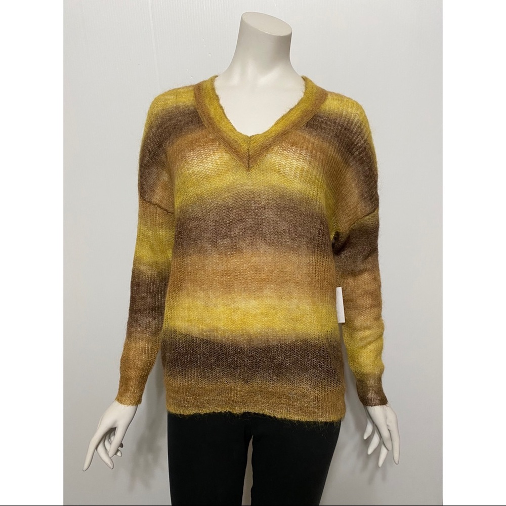 ASTR The Label Yellow Brown Striped Wool Mohair Blend Sweater